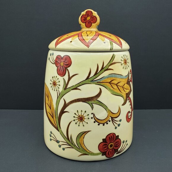 Pier 1 Carynthum Cookie Jar PIer 1 Imports Colorful Floral Canister Treat Jar - Picture 1 of 10